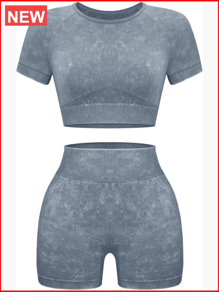 Seamless Acid Wash Yoga Outfits Shorts And Crop Top Matching Gym Athletic